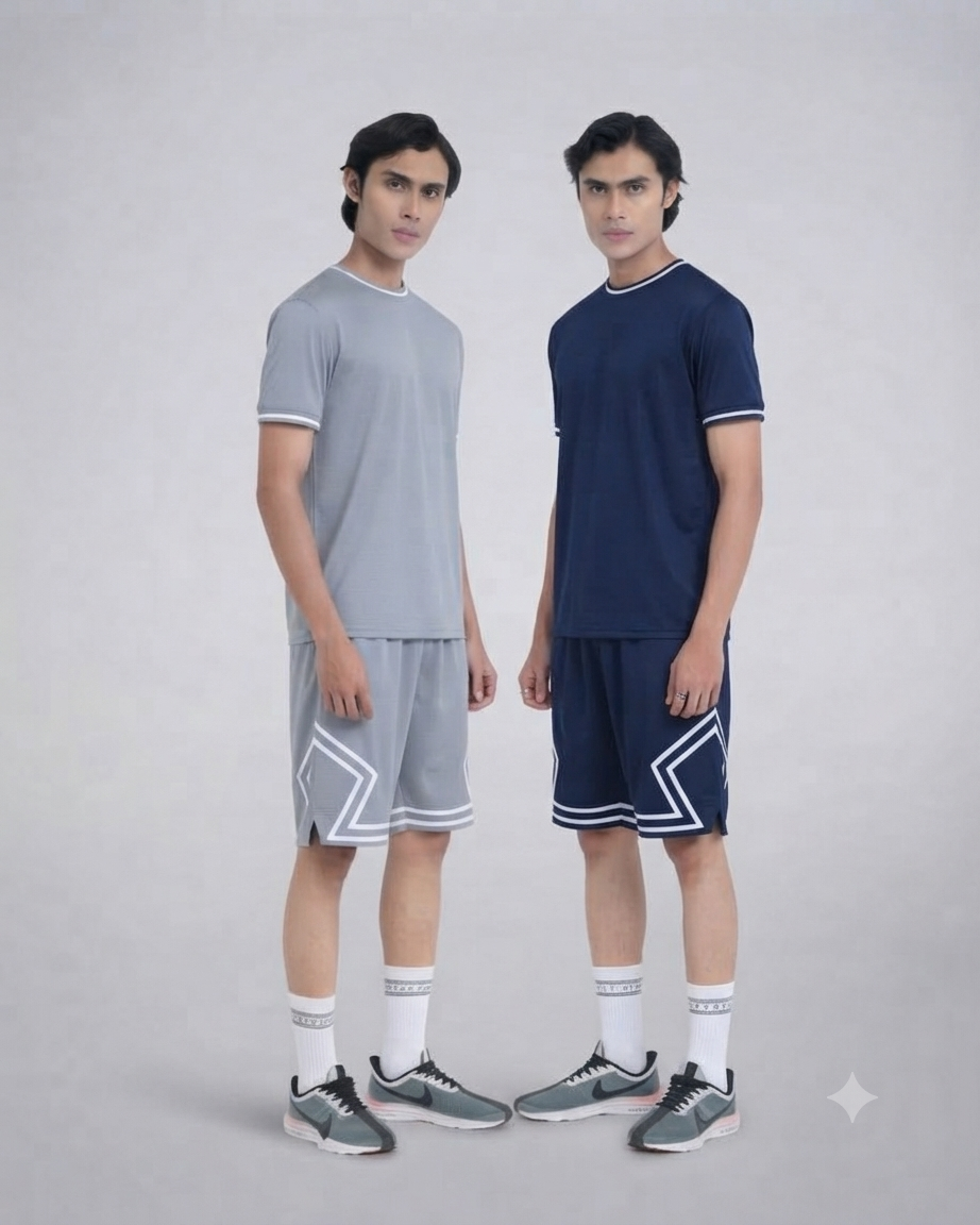 T-Shirt & Shorts Combo 2 Set (Blue + Silver)
